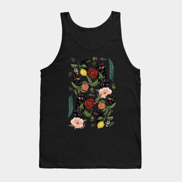 Botanical and Black Dachshund Tank Top by huebucket